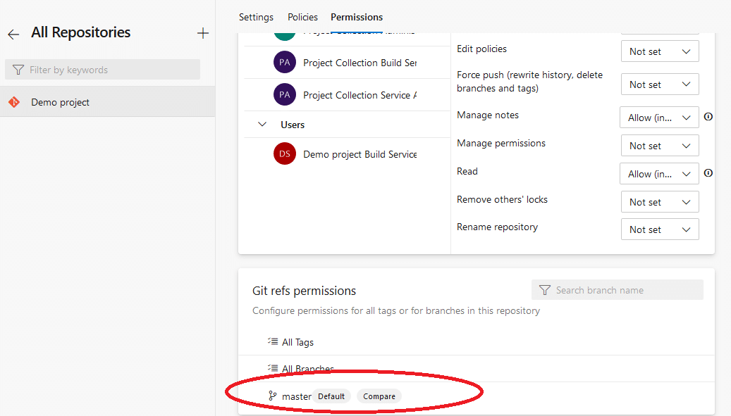 Azure DevOps set specific branch permissions