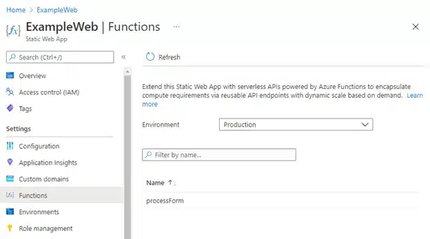 Azure web interface